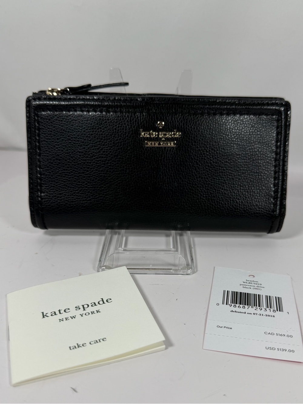 2149: NWT Kate Spade Braylon Patterson Drive black leather wallet